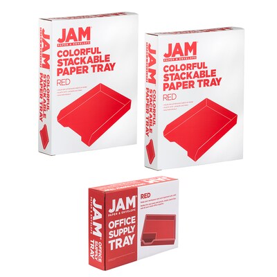 JAM PAPER Stackable 3 Piece Desktop Organizer Set, Red Plastic (344SRE)