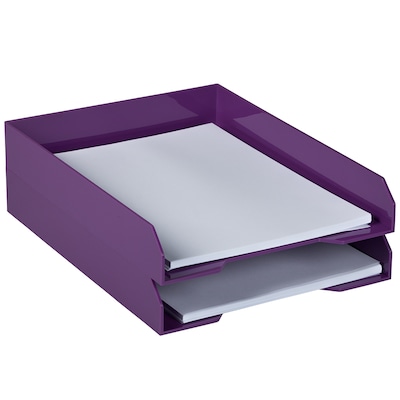 AM Paper Stackable Front Loading Letter Tray, Letter Size, Purple Plastic (344PU)