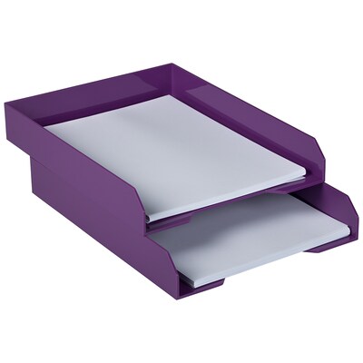 JAM Paper Stackable Front Loading Letter Tray, Letter Size, Purple Plastic, 2/Pack (344PUA)