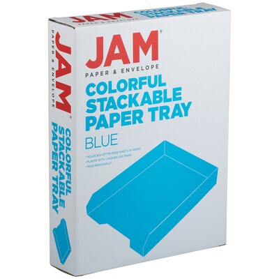 JAM Paper Stackable Front Loading Letter Tray, Letter Size, Blue Plastic (344BU)