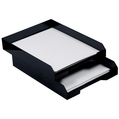 JAM Paper Stackable Front Loading Letter Tray, Letter Size, Black Plastic, 2/Pack (344BLA)