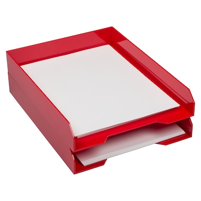 JAM Paper Stackable Front Loading Letter Tray, Letter Size, Red Plastic (344RE)