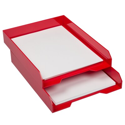 JAM Paper Stackable Front Loading Letter Tray, Letter Size, Red Plastic, 2/Pack (344REA)