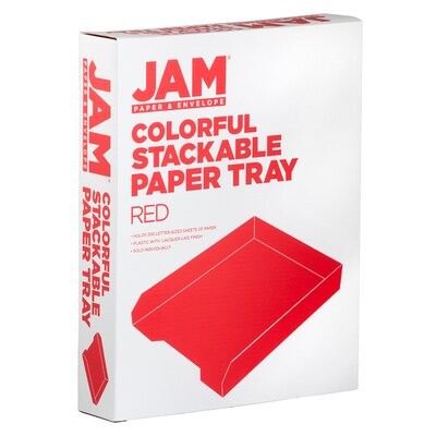 JAM Paper Stackable Front Loading Letter Tray, Letter Size, Red Plastic, 2/Pack (344REA)