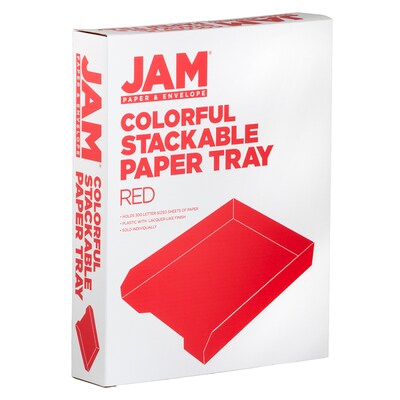 JAM Paper Stackable Front Loading Letter Tray, Letter Size, Red Plastic (344RE)