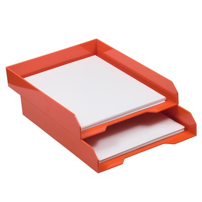 JAM Paper Stackable Front Loading Letter Tray, Letter Size, Orange Plastic, 2/Pack (344ORA)