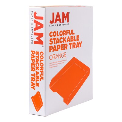 JAM Paper Stackable Front Loading Letter Tray, Letter Size, Orange Plastic, 2/Pack (344ORA)