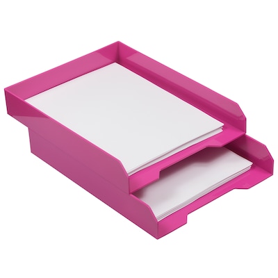 AM Paper Stackable Front Loading Letter Tray, Letter Size, Pink Plastic, 2/Pack (344PIA)