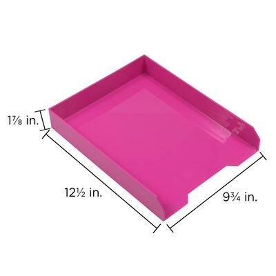 AM Paper Stackable Front Loading Letter Tray, Letter Size, Pink Plastic, 2/Pack (344PIA)