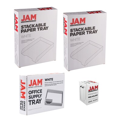 JAM Paper Deluxe Set Stackable Front Loading Letter Tray, Letter Size, White Plastic (344PWH)