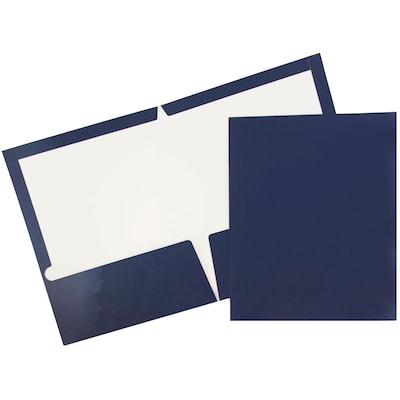 JAM Paper Glossy 2-Pocket Folder, Navy Blue, 25/Pack (5042523A)