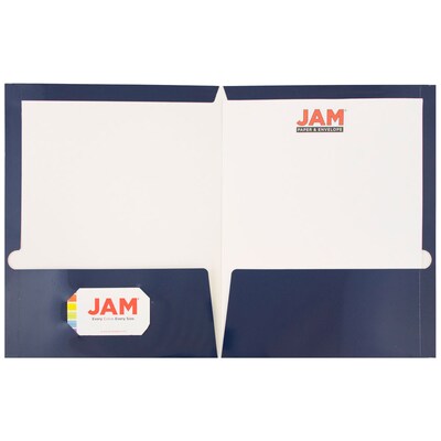 JAM Paper Glossy 2-Pocket Folder, Navy Blue, 25/Pack (5042523A)