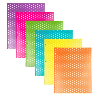 JAM PAPER Color POP 3-Hole Punched 2-Pocket School Folder, Assorted Polka Dot Colors, 6/Pack (382EHASTDOT)