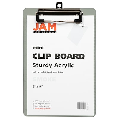 JAM PAPER Plastic Clipboards with Metal Clip, Memo Size, Smoke Grey, 12/Pack (331CPMSMA)