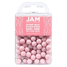 JAM PAPER Round Head Push Pins, Baby Pink Pastel, 100/Pack (346RTBAPI)