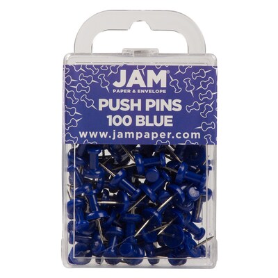 JAM PAPER Colorful Push Pins, Blue, 100/Pack (2242951)