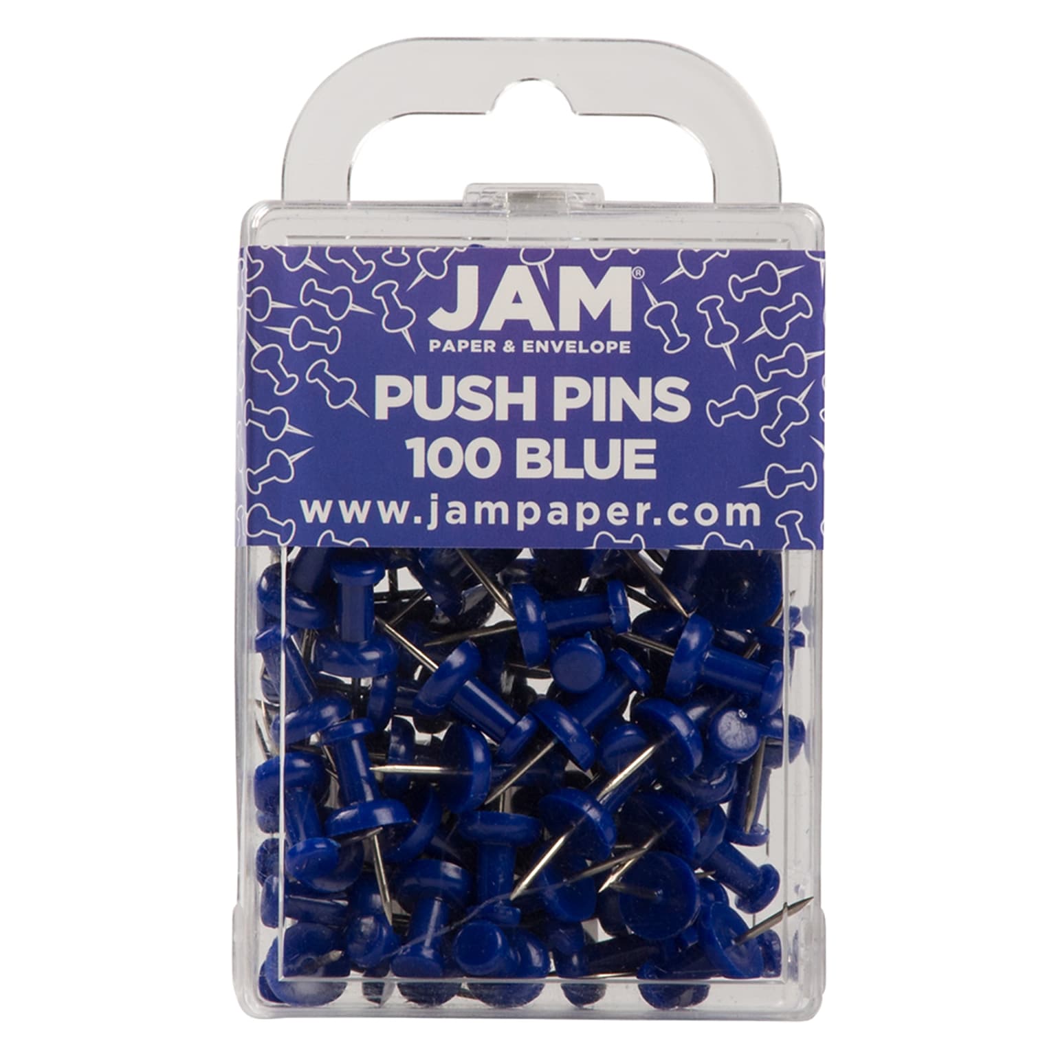 JAM PAPER Colorful Push Pins, Blue, 100/Pack (2242951)