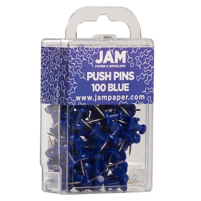 JAM PAPER Colorful Push Pins, Blue, 100/Pack (2242951)