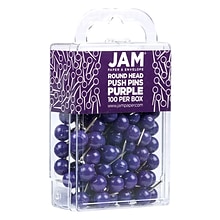 JAM PAPER Round Head Push Pins, Purple, 100/Pack (346RTPU)