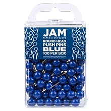 JAM PAPER Round Head Push Pins, Blue, 100/Pack (346RTBU)