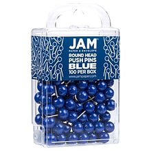 JAM PAPER Round Head Push Pins, Blue, 100/Pack (346RTBU)