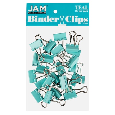 JAM PAPER  Small Binder Clips, 3/4, Teal, 25/Pack (334BCTE)