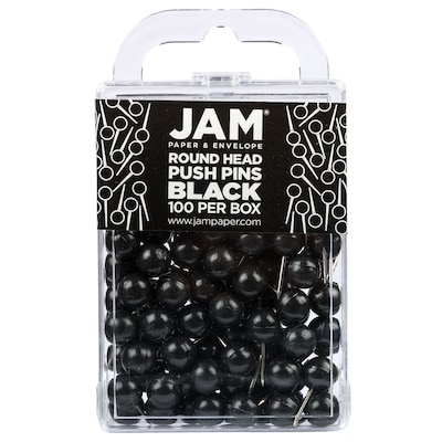 JAM PAPER Round Head Push Pins, Black, 100/Pack (346RTBL)