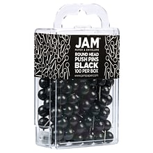 JAM PAPER Round Head Push Pins, Black, 100/Pack (346RTBL)
