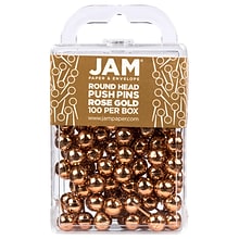 JAM PAPER Round Head Push Pins, Rose Gold, 100/Pack (346RTRSGO)