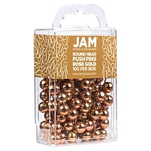 JAM PAPER Round Head Push Pins, Rose Gold, 100/Pack (346RTRSGO)