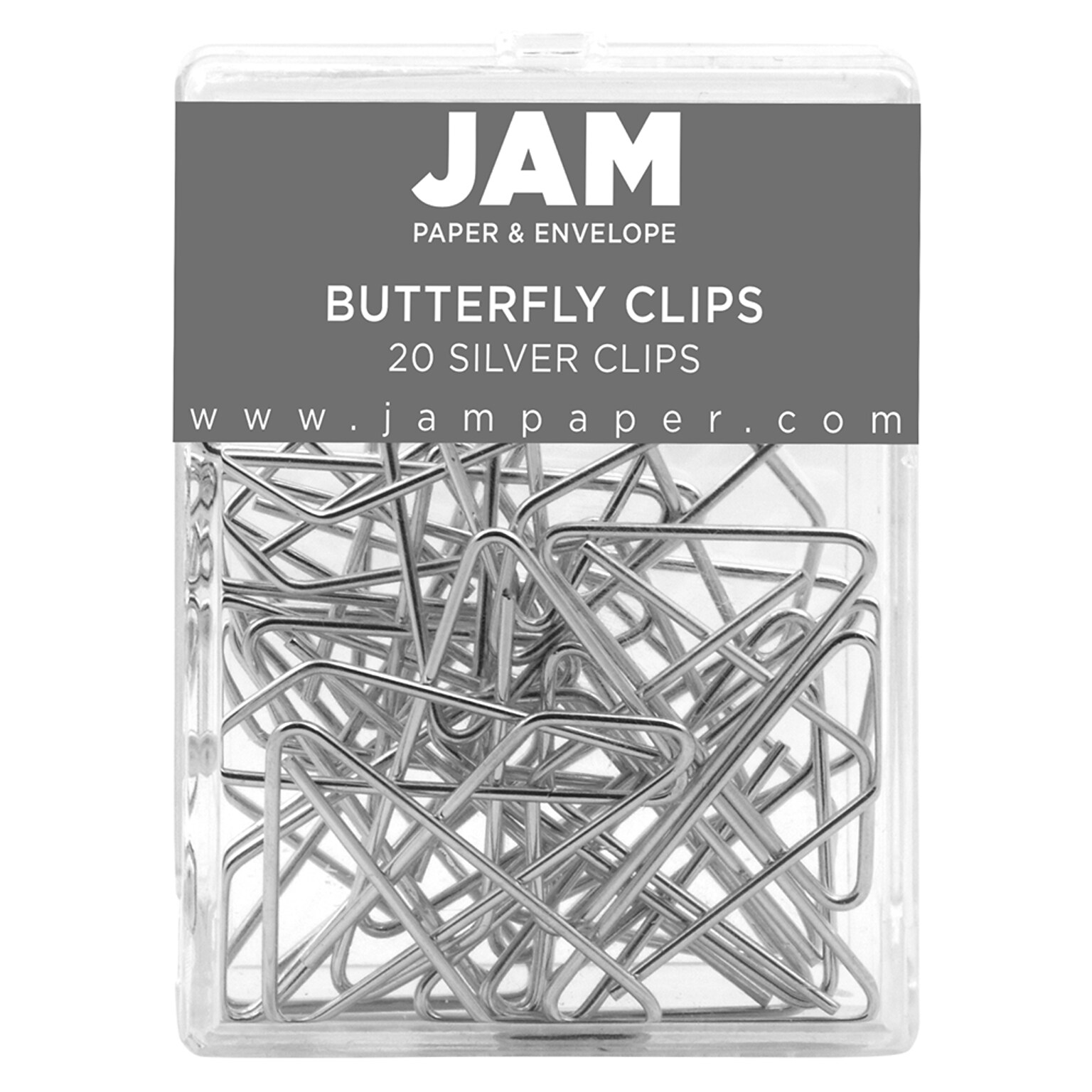 JAM PAPER Colorful Butterfly Clips, Silver, 20/Pack (332BYSI)