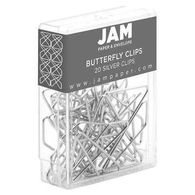JAM PAPER Colorful Butterfly Clips, Silver, 20/Pack (332BYSI)
