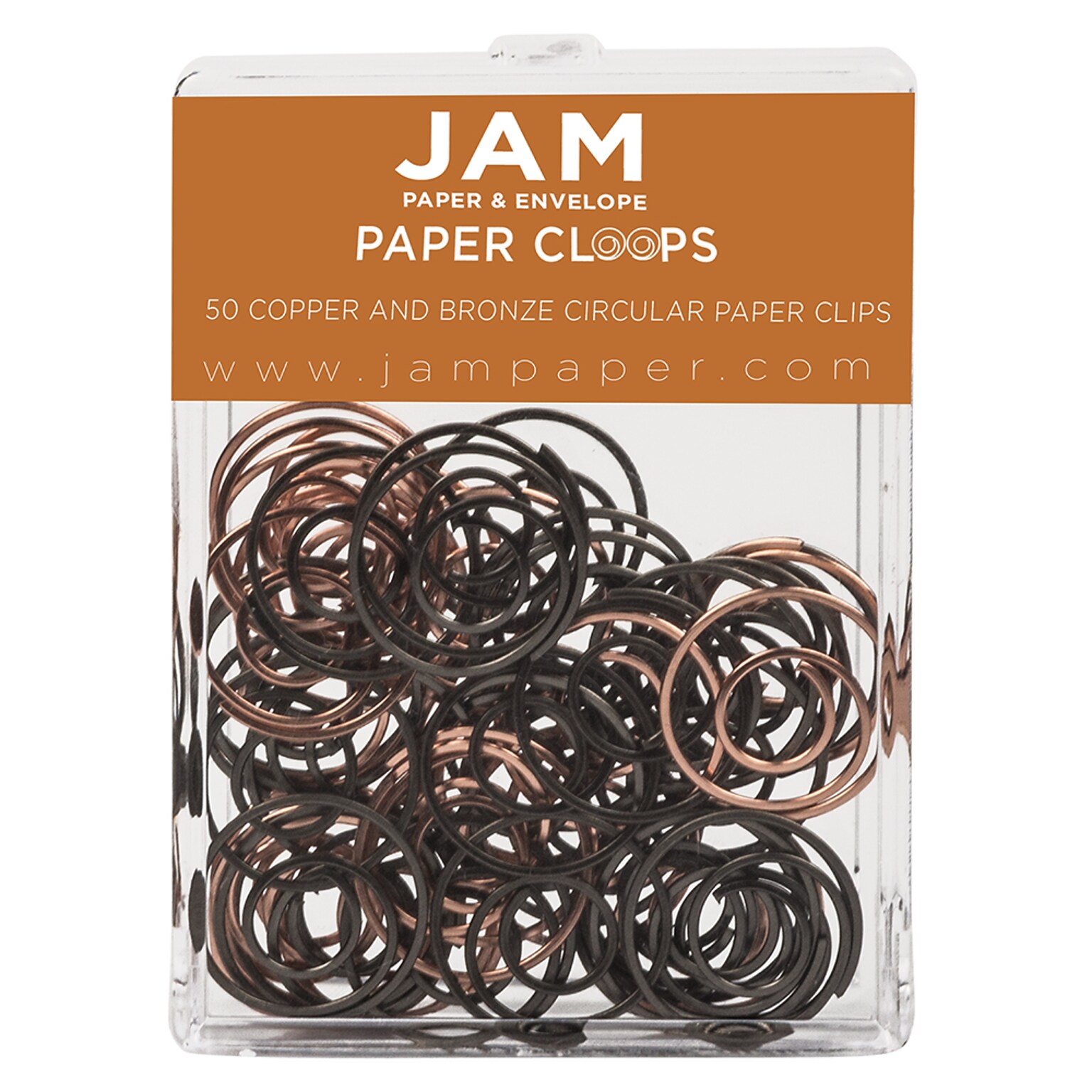 JAM PAPER Circular Paper Clips, Copper/Bronze, 50/Pack (237536743)