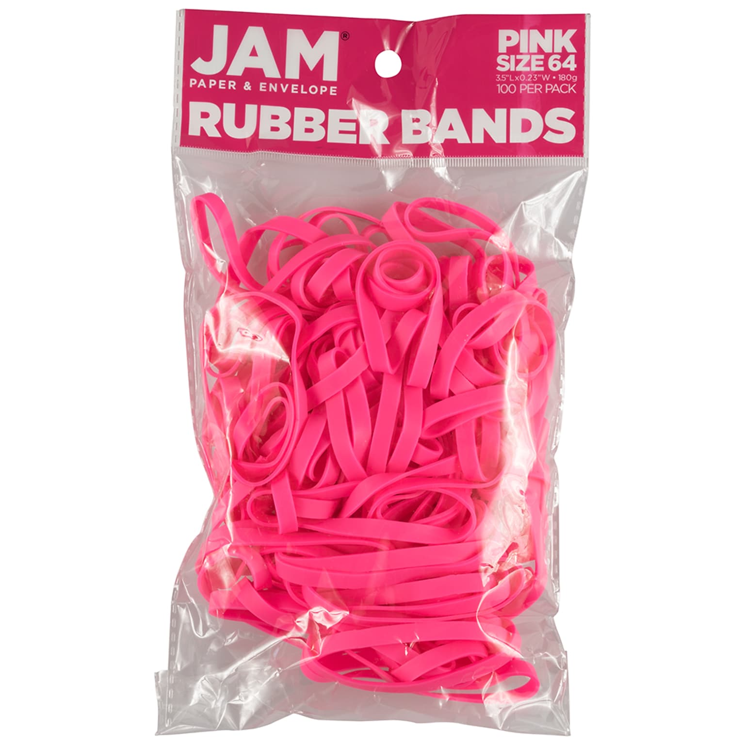JAM Paper Rubber Bands, Size 64, Pink, 100/Pack (33364RBpi)