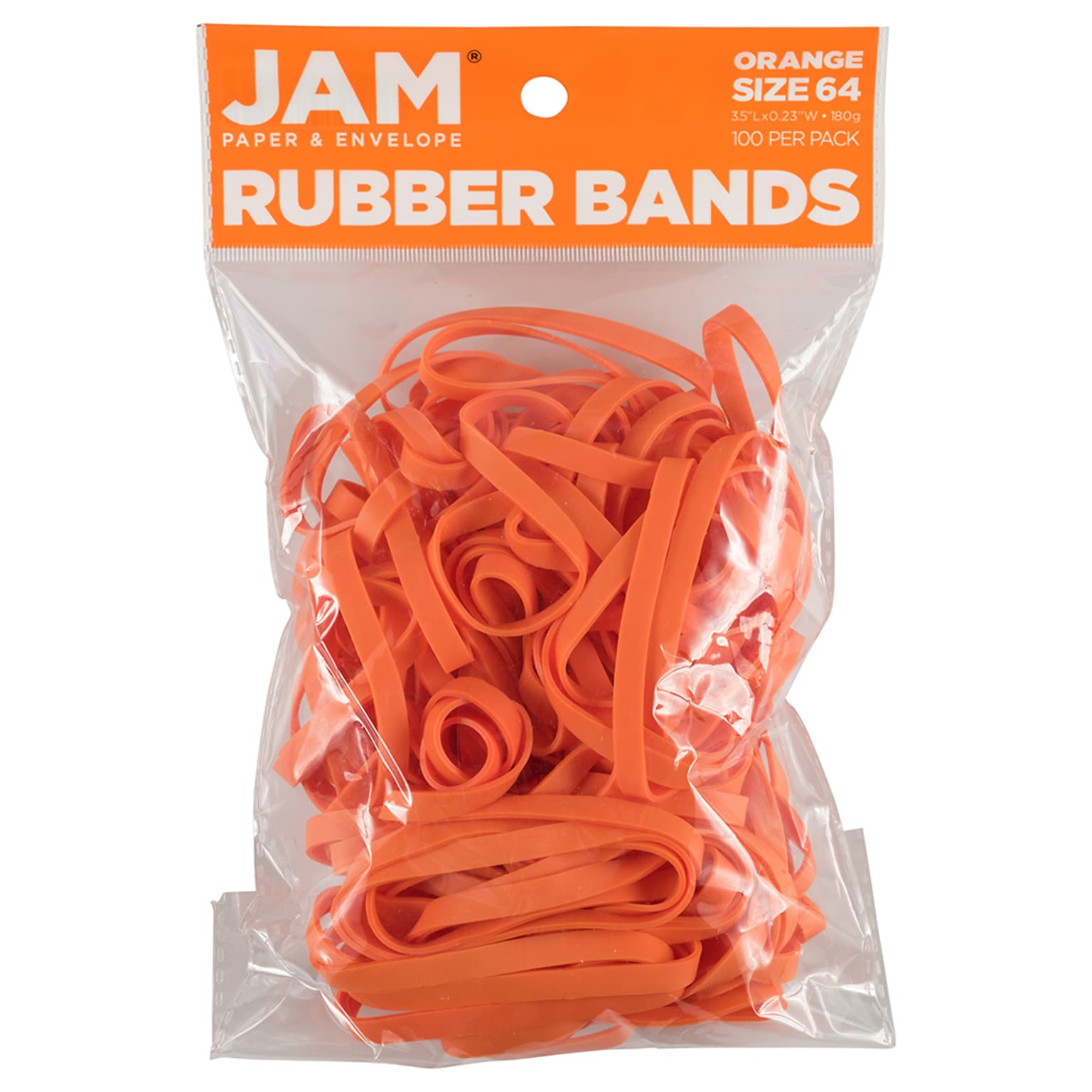 JAM Paper Rubber Bands, Size 64, Orange, 100/Pack (33364RBor)