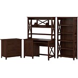 Bush Furniture Key West 48 Computer Desk with Bookcase and Lateral File Cabinet Bundle, Bing Cherry
