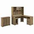 Bush Furniture Cabot 60W L Shaped Computer Desk with Hutch and Small Storage Cabinet, Reclaimed Pin