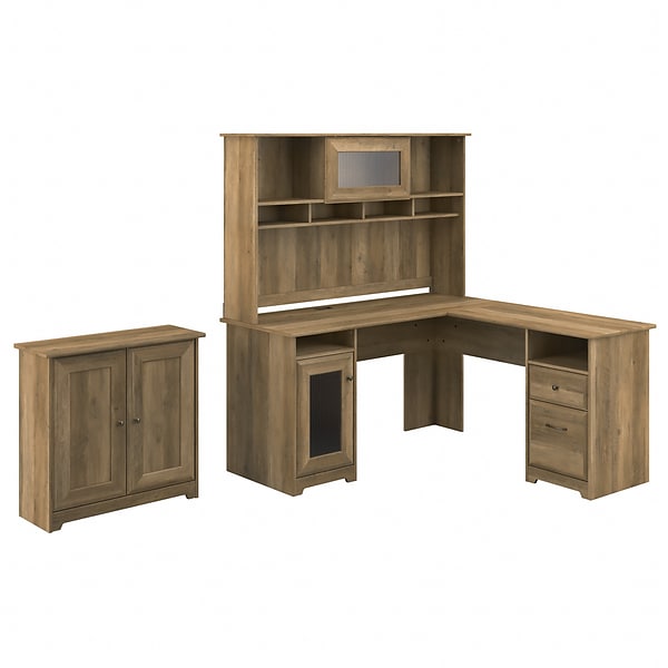 Bush Furniture Cabot 60 L-Shaped Desk with Hutch and Small Storage Cabinet, Reclaimed Pine (CAB016RCP)