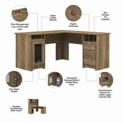 Bush Furniture Cabot 60" L-Shaped Desk with Hutch and Lateral File Cabinet, Reclaimed Pine (CAB005RCP)