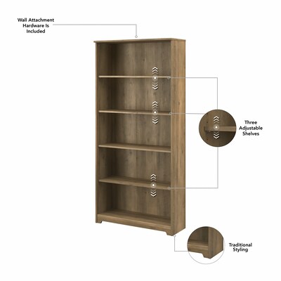 Bush Furniture Cabot 60" L-Shaped Desk with Hutch, 5-Shelf Bookcase, and Lateral File Cabinet, Reclaimed Pine (CAB010RCP)