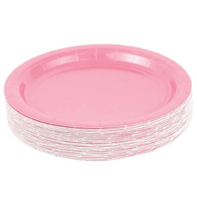 JAM PAPER Round Paper Party Plates, Small, 7 Inch, Pink, 50/pack