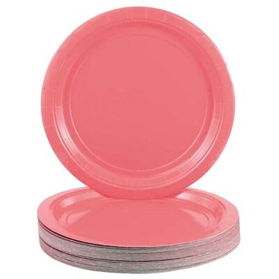 JAM PAPER Round Paper Party Plates, Medium, 9 Inch, Pink, 50/pack