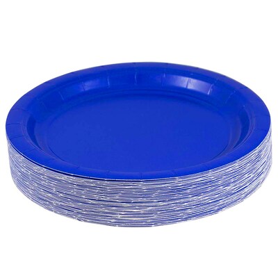 JAM PAPER Round Paper Party Plates, Small, 7 Inch, Royal Blue, 50/pack