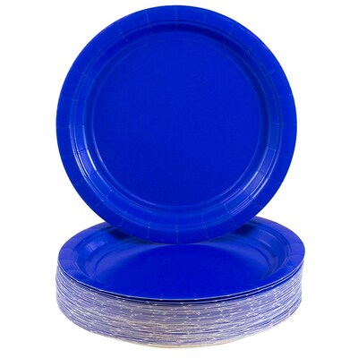 JAM PAPER Round Paper Party Plates, Small, 7 Inch, Royal Blue, 50/pack