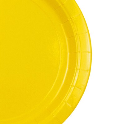 JAM PAPER Round Paper Party Plates, Medium, 9 Inch, Yellow, 50/pack