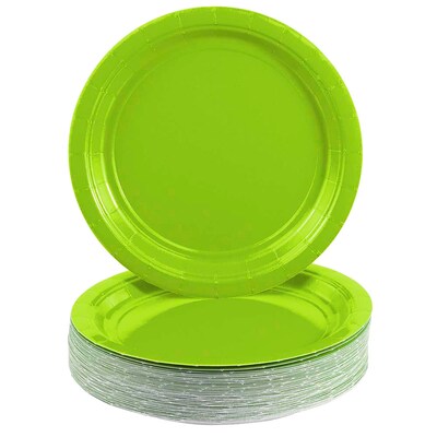JAM PAPER Round Paper Party Plates, Small, 7 Inch, Lime Green, 50/pack