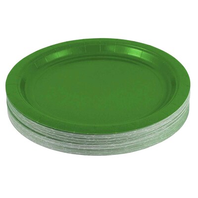 JAM PAPER Round Paper Party Plates, Medium, 9 Inch, Green, 50/pack