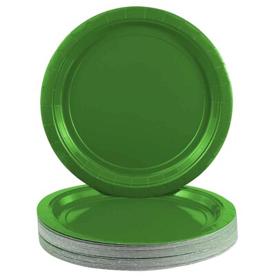 JAM PAPER Round Paper Party Plates, Medium, 9 Inch, Green, 50/pack