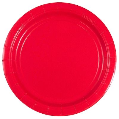 JAM PAPER Round Paper Party Plates, Small, 7 Inch, Red, 50/pack