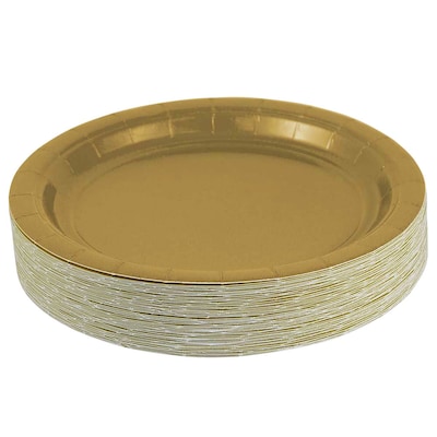 JAM PAPER Round Compostable Paper Plates, 7", Gold,  50/Pack (92557PPGL)